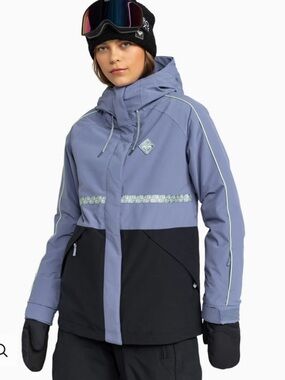 Roxy Women's Medium Highridge Hooded Snowboard Jacket Insulated Blue Black NWT